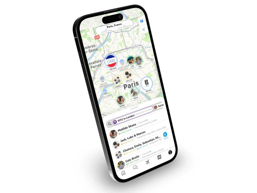 Abroadster map showing friends and programs in Paris